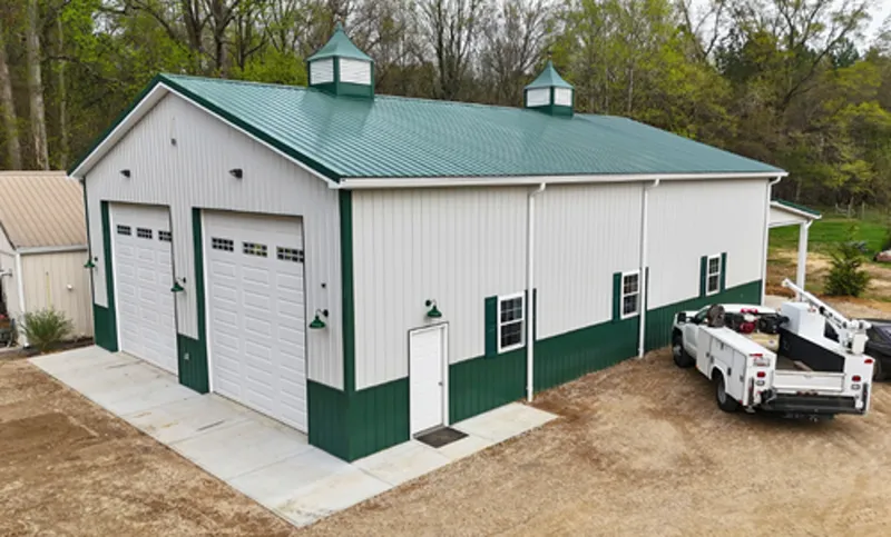 Commercial Building - Titan Buildings Delaware Maryland pole building construction Commercial metal building with green trim in Easton Maryland - Titan Buildings construction